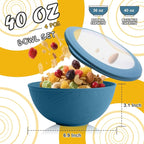 40 OZ Bowls Set of 4, Unbreakable Lightweight Bowls Set with Lid, Microwave & Dishwasher Safe Lunchable Containers, Plastic Reusable Cereal Bowl for Soup, Salad, Noodle, Snack, Fruit, Blue