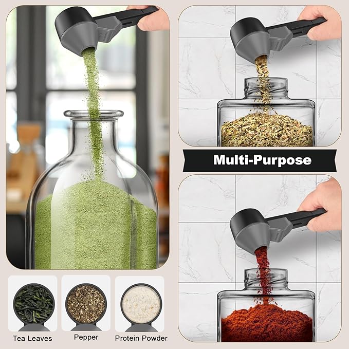 Coffee Scoop & Funnel for Reusable K Cup Refillable Coffee Pods, Coffee Measuring Spoon 2 Tablespoon Capacity, Scoop with Funnel for Ground Coffee, Protein Powder, Tea (Black&gray, 2 Pack)