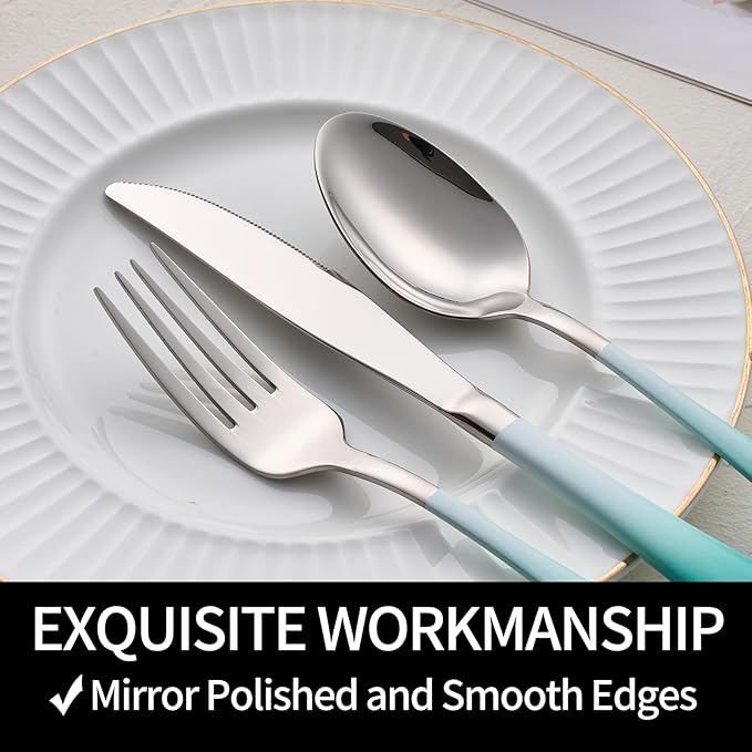 20-Pieces Color Silverware Sets for 4,Green and White Handle Stainless Steel Cutlery Set, Include Forks Spoons and Knives Set, Dishwasher Safe Utensil Sets for Home Restaurant