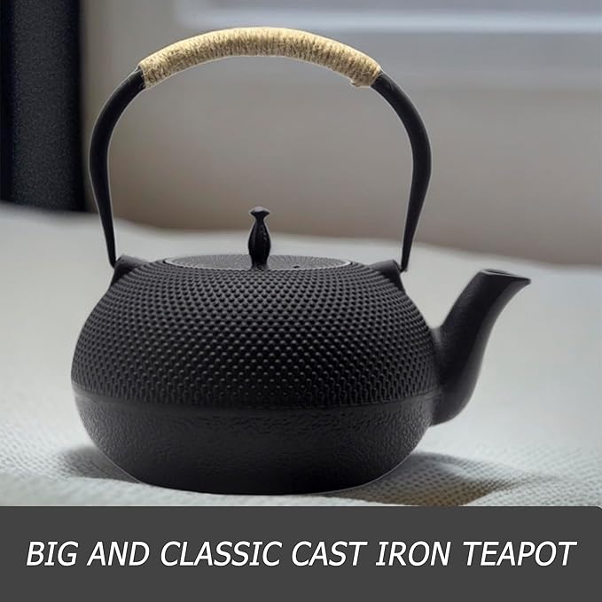 Big Cast Iron Teapot Set with Cups, Japanese Tetsubin Tea Kettle for Stovetop Safe, Cast Iron Tea Set with Tea Strainer for Loose Tea and Enameled Interior (1800ml Teapot Set with Cups)
