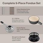 Swissmar Lugano Cast Iron Cheese Fondue Set, 9-Piece, 2 QT / 2 L - Ideal for Melting Cheese, Chocolates, Caramel, & More - Perfect for Kitchen Collection & Gift Giving - Metallic Black