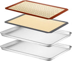 Baking Sheet with Silicone Mat Set of 4, Stainless Steel Cookie Sheet Baking Pan Tray with Silicone Mat, Non Toxic & Heavy Duty & Easy Clean - Size of 17½ inch