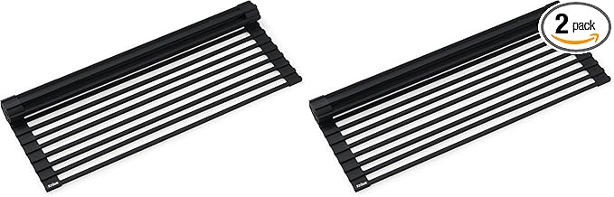 Kraus Multipurpose Workstation Sink Roll-Up Dish Drying Rack, Colander and Trivet in Black, KRM-11BL (Pack of 2)