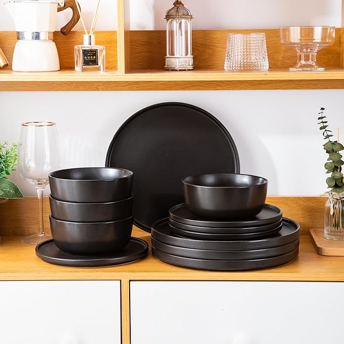 AmorArc Stoneware Cereal Bowls Set of 6, 26oz Soup Bowls Set for Cereal Soup Snacks, Modern Kitchen bowls for Meal, Dishwasher &Microwave Safe, Matte Black