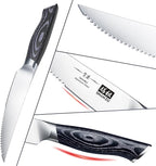 SHAN ZU 6 Pc Steak Knife Set, 4.5 Inch High Carbon Japanese Super Steel Steak Knives, Ultra Sharp Kitchen Steak Knife with K133 Ergonomic Handle, Black Tortoise Genbu Series