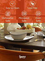 Sweese Porcelain Bowl Set - Serving, Prep, Salad, Dishwasher Microwave Safe, 10/18/28/42 oz, White Grey