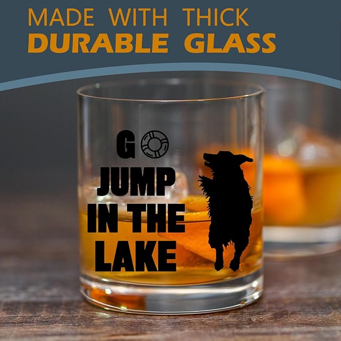 kunlisa Funny Lakeside Dog Whiskey Glasses, Lake House Decor and Gifts, Lakeside 10 oz Drinking Rocks Glasses for Women Men Whisky Cocktail Scotch Bourbon Liquor