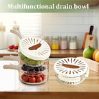 2 Pcs Multipurpose Drain Basket with Lid & Foldable Handle,2 in 1 Draining and Preservation Basket,Fruit Strainer Container with Lid for Fridge Freshness,Outdoor Picnics(1QT+1QT)