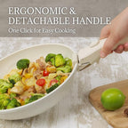 Ceramic Cookware Set Non Stick 8Pcs Pots and Pans Set Detachable Handle Induction Kitchen Cooking Set with Frying Pans Oven Dishwasher Safe, PFAS/PFOA Free, Cream White