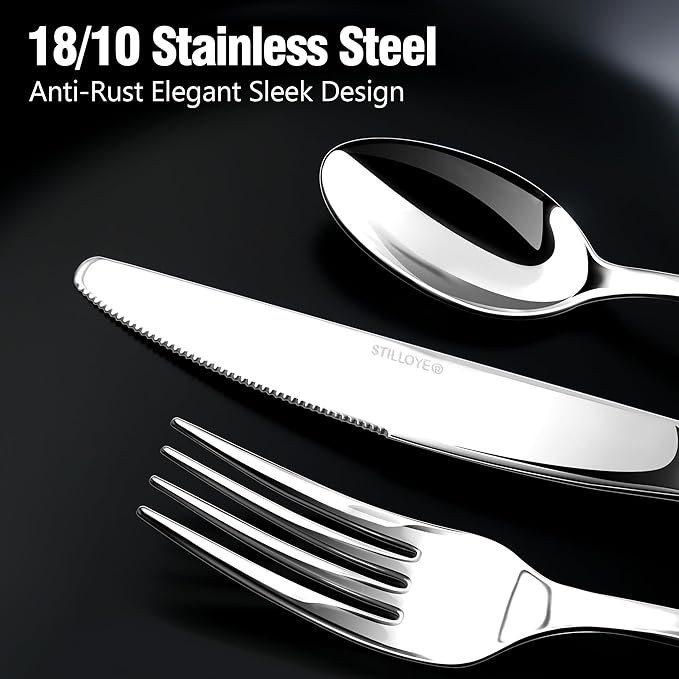 Silverware Set for 12, 60 Piece 18/10 Stainless Steel Flatware Utensils Cutlery Set, Mirror Polished knives Forks and Spoons Silverware Sets,Dishwasher Safe for Dinner Home Kitchen Wedding Party