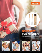 Silicone Cooking Spoons, Great for Scooping Sides and Serving Hearty Stews, BPA-Free Matte Silicone, Wooden Handle Serving Spoon for Nonstick Cooking Surfaces (White)