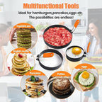 6 Packs Professional Pancake Ring Set,3" Omelette Ring,4" Non-stick Griddle Pancake Shapers with Oil Brush,6" Stainless Fried Egg Molds with Orange Anti-scald Silicone Handle,8" Pancake Molds