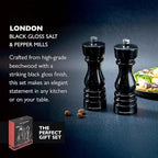 Cole & Mason London Refillable Spice Mill - Kitchen & Home Accessory - Salt & Pepper Grinder Set - Salt Mill with Ceramic Mechanism - Pepper Mill with Carbon Steel Mechanism - 7", Black Gloss
