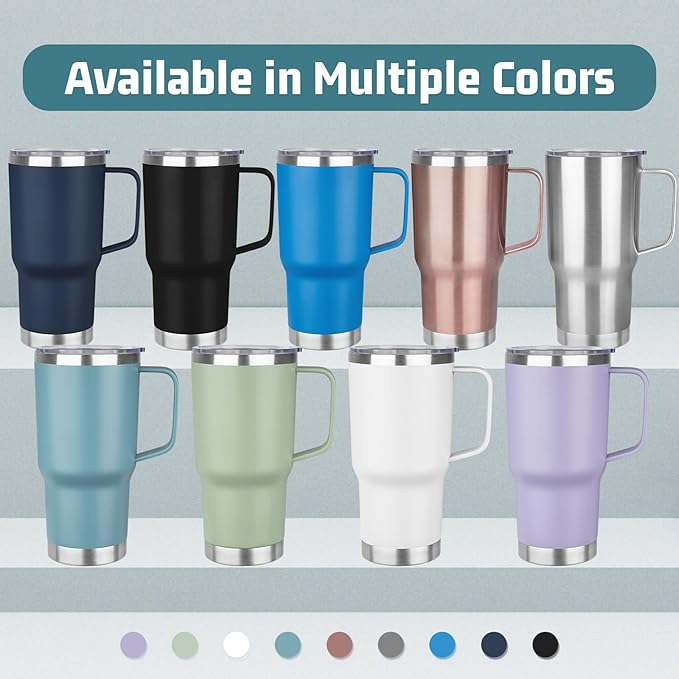20 oz Rose Gold Stainless Steel Insulated Tumbler with Handle, Lid, Straw - Double Wall Vacuum Insulated Coffee Mug, Leak Proof Travel Mug for Hot and Cold Drink