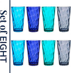 US Acrylic Optix Plastic Reusable Drinking Glasses (Set of 8) 20oz Water Cups in Coastal Colors | BPA-Free Tumblers, Made in USA | Top-Rack Dishwasher Safe