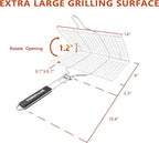 Foldable BBQ Fish Grill Basket with 430 Stainless Steel, Grill Set Includes: a Reusable Grill mat and a basting Brush.