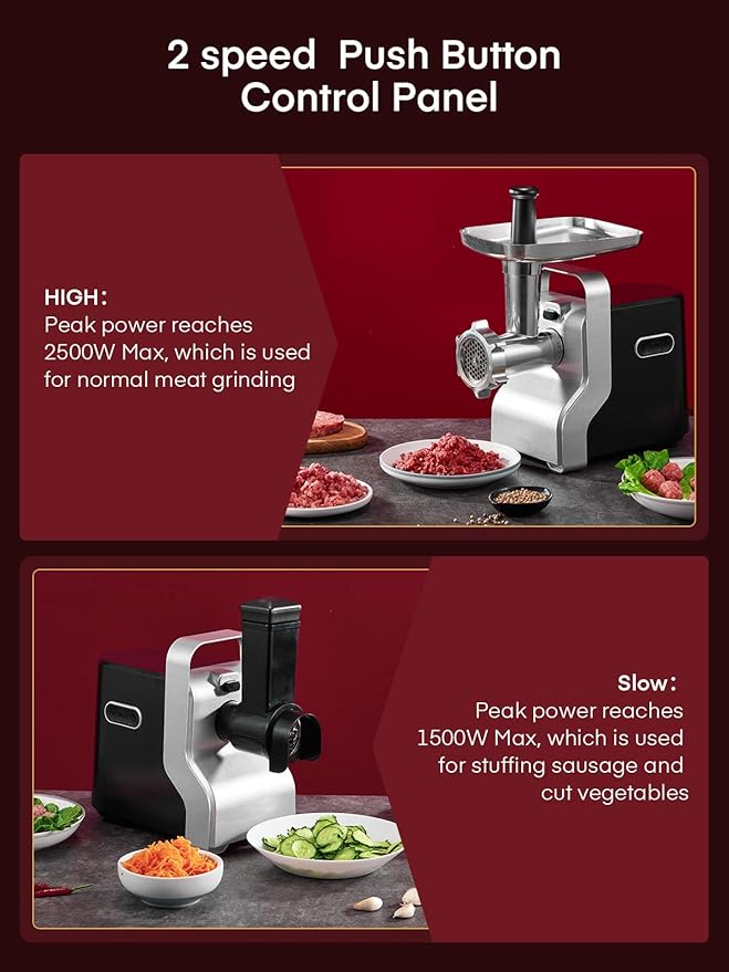 Electric Meat Grinder Heavy Duty - 5 in1 Meat Grinders for Home Use - 3000W Max Powerful - Sausage Stuffer with 3 Stainless Steel Grinding Plates - Size #12 (black)