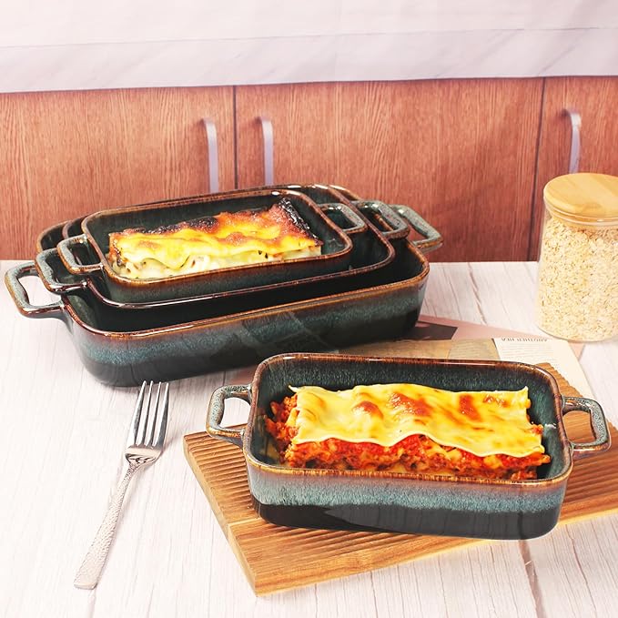 12" X 9" Porcelain Rectangular Casserole Dishes - Baking Dish for Oven, 2.5 QT Ceramic Lasagna Pans, Oven Safe Bakeware for Kitchen Cooking, Cake, Banquet and Dinner