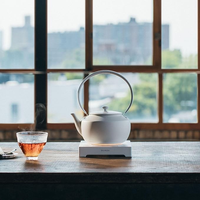 BALMUDA MoonKettle | Electric Kettle with Temp Control (122°F - 212°F) | HOLD & Keep Warm | 900ml (30 fl oz) | Soothing Ambient Light & Sound | Precision Pour Spout | White