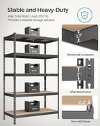 SONGMICS 5-Tier Storage Shelves, Load 2310 lb, Garage Storage, Boltless Assembly, Adjustable Shelving Unit, 23.6 x 47.2 x 70.9 Inches, for Study Shed Basement, Gray and Natural Beige UGLR600G01