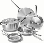 Caraway Stainless Steel Deluxe Cookware Set (16 Piece) - 5-Ply Stainless Steel Pots, Frying Pans, Lids and Kitchen Storage - Non Toxic, PTFE & PFOA Free