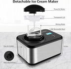 KUMIO 1.6-Quart Ice Cream Maker with Compressor, No Pre-Freezing, 4 Modes Ice Cream Maker Machine with LCD Display, Timer, Automatic Gelato & Yogurt Machine, Stainless Steel