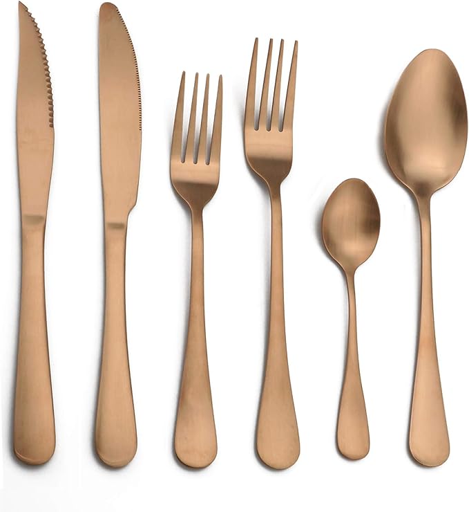 24-Piece Stainless Steel Flatware Set, Matte Rose Gold Finish, Service for 4