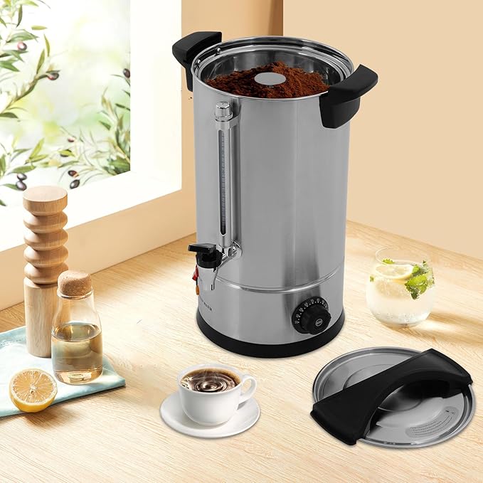Coffee Urn, 65 Cup Coffee Percolator Commercial Coffee Maker, 10L Stainless Steel Coffee Maker Hot Water Beverage Dispenser Electric Coffee Urn For Catering, Wedding, Party