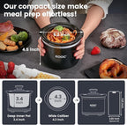 KOOC Small Slow Cooker, 0.65 Quart, Free Liners Included, Upgraded Ceramic Pot, Nutrient Loss Reduction, Sauces, Stews & Dips, Stainless Steel, Black, Round
