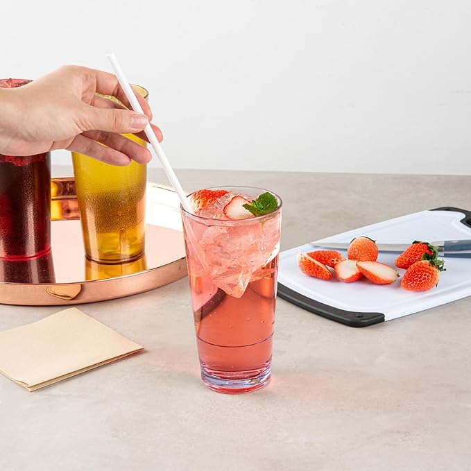 Restaurantware-Bev Tek 20 Ounce Clear Drinking Glasses, 10 Heavy-Duty Plastic Highball Glasses - Dishwashable, Stackable, Clear Plastic Cooler Glasses, For Serving Drinks At Catered Events