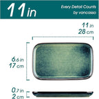 vancasso Stern Serving Platters Set of 4, 11 Inches Rectangular Ceramic Serving Plates, Green Serving Trays for Entertaining