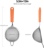 18/8 Stainless Steel Mesh Strainer: U-Taste 5.5 Inch Kitchen Fine Mesh Sieve Food Colander with Riveted Sturdy Silicone Handle and 30 Mesh Hole for Straining Flour, Pasta, Fruit, Quinoa (Orange)