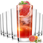 LUNA & MANTHA Drinking Highball Glasses Set of 8, Water Glasses 16 oz, Wide Mouth Design Lead-Free Crystal Glassware, Tall Glass Cups for Cocktail Parties, Family Dinners, Friends' Gatherings