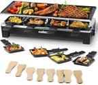 Raclette Table Grill, CUSIMAX Electric Grill, Indoor Grill Korean BBQ Grill With 2 in 1 Reversible Non-stick Plate, Crepe Maker with Adjustable temperature control, 8 Raclette Pans & Wooden Spatulas