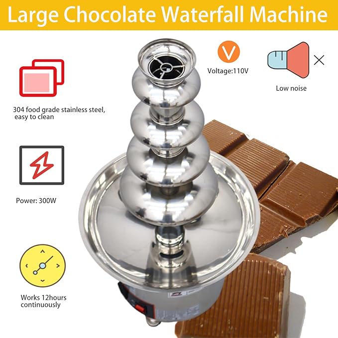 Chocolate Fountain 110V Electric 5-Tiers Digital Chocolate Fountain Melting Machine Heating Fondue Fountain,12kg of chocolate