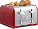 Kenmore Toaster 4 Slice - Extra Wide Slot Countertop Kitchen Appliance, Defrost Function, Grille-Pain, 9 Shade Settings, Compact Design, Easy Clean Crumb Tray, Bread Bagel, Stainless Steel & Red