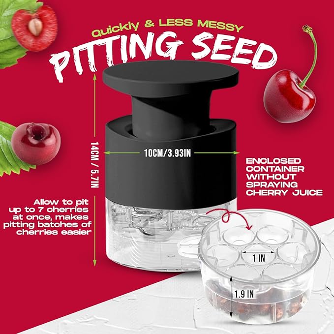 7-Hole Cherry Pitter, Hand Push Cherry Pitter Tool Pit Remover, Must Have Cherry Seed Remover, Quickly Pitting Cherries for Cherry Jam, Pies (Black)