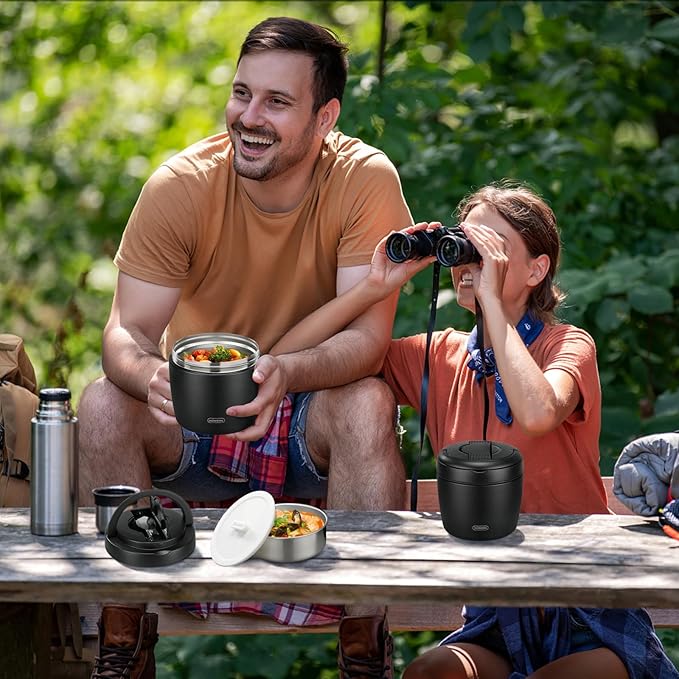 Thermo Food Jar for Hot Food Adults 32OZ Soup Thermo Lunch Containers Wide Mouth Vacuum Insulated Stainless Steel Leakproof Bento Box with Spoon (Black)