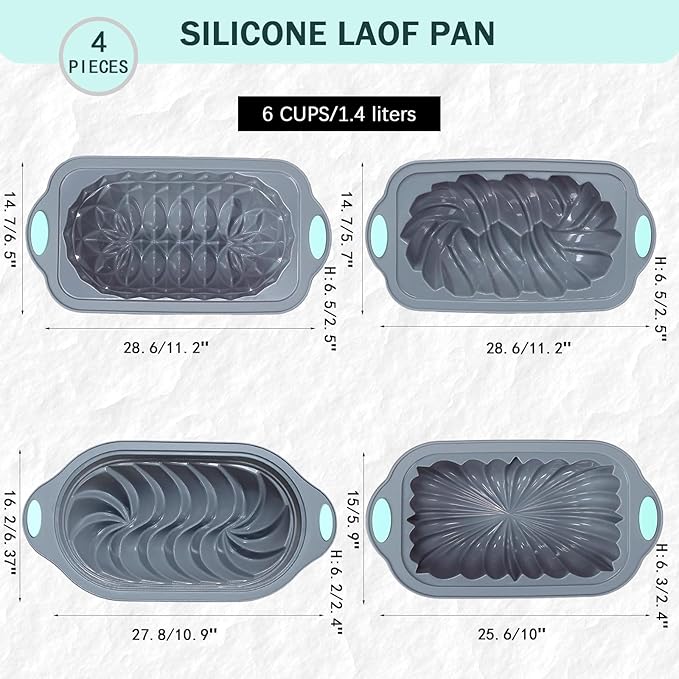28 Pieces Silicone Fluted Loaf Pan set,Non-Stick Kitchen Oven Baking Pans, BPA Free Silicone Mold for Bread, Meatloaf, Cake, with 24 Pack mini Baking Cups