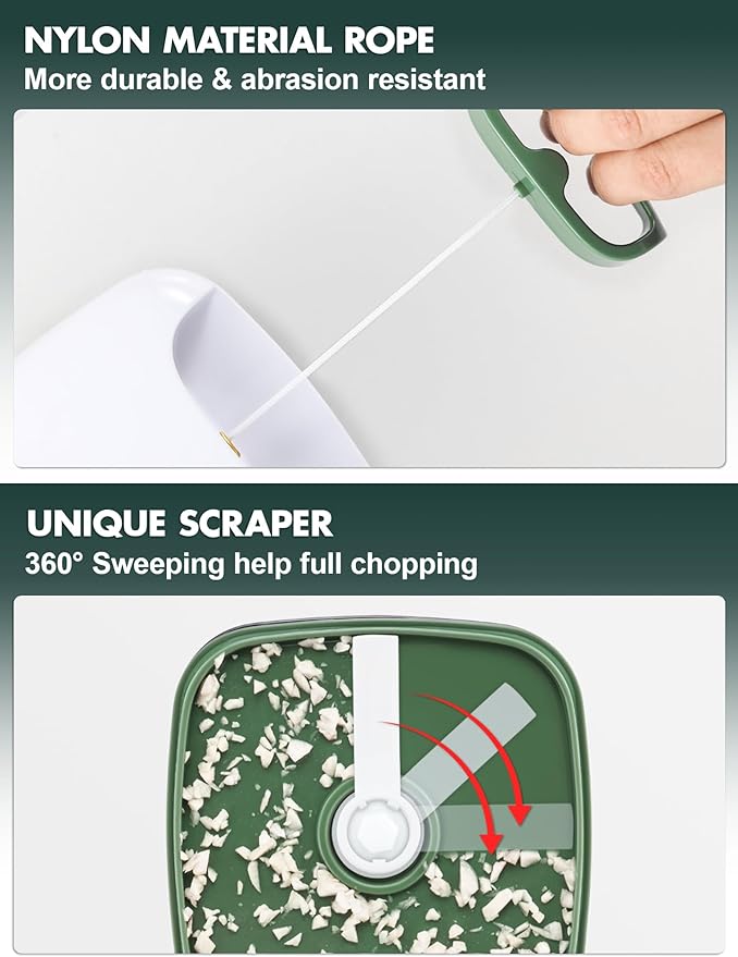 Manual Food Processor Vegetable Cutter, Geedel Pull Chopper with String, Food Chopper Vegetable Cutter for Veggies, Fruits, Salad, Onion, Ginger, Nuts, Herbs, etc, 2 Cup(500ml), Green