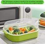 Microwave Steamer for Vegetables, Plastic Microwave Vegetable Steamer with Lid for Vegetables Prep Seafood Fish Cooking, Green-Rectangle, 10.6Inch