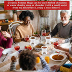 Mudder 6 Pieces Fondue Mug Ceramic Pot and 24 Pieces Forks Set for Melting Chocolate, Cheese, Broth or Tapas on Christmas Gift Valentine's Day(White)