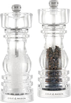 Cole & Mason London Refillable Spice Mill - Kitchen & Home Accessory - Salt & Pepper Grinder Set - Salt Mill with Ceramic Mechanism - Pepper Mill with Carbon Steel Mechanism - 7", Acrylic