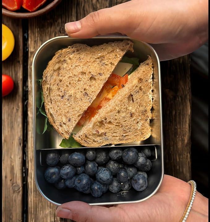 Flexibento - Leak proof Stainless Steel Lunch Box | Lunch Containers with Lids | Steel Bento Box | Meal prep| Snack Containers |Metal lunch Box (Midnight -3PC set (1 * 27 oz + 2 * 6.5oz))