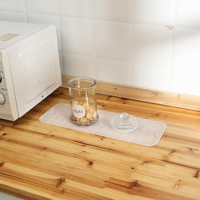 Silicone Dish Drying Mat for Multiple Usage,Easy clean,Eco-friendly,Heat-resistant Silicone Mat for Kitchen Counter,Sink,Bar,Bottle,or Cup Translucent M 17 inches x 6 inches