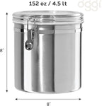 Oggi Stainless Steel Kitchen Canister 152 fl oz - Airtight Clamp Lid, Clear See-Thru Top - Ideal for Kitchen Storage, Food Storage, Pantry Storage. Jumbo Size 8" x 8".