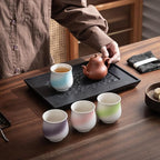 4-Oz Ceramic Espresso Cups Set - Multi-Color, Handle-Free Design for Home & Cafe | Dishwasher-Safe Stoneware Cups（Kiln turning purple,4）