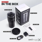 X Heated Coffee Mug 19 oz., 8 Hour Battery Life, Self-Heating, Adjustable Temp Controlled, LCD Screen, One Button Temperature Adjustment, Includes Cover with Magnetic Slider (Black) (Black)