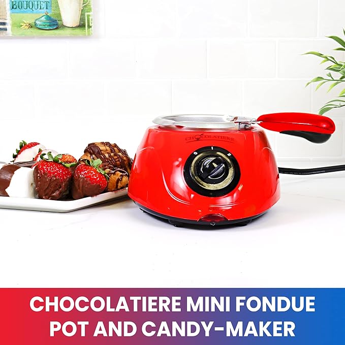Total Chef Single Pot Chocolate Melter - Electric Candy Melting Hot Fondue Pot With 32+ Accessories, Serving 1 cup Dark or White Melted Chocolate For Dipping Party Desserts, 8.8 Oz (250 g) Capacity