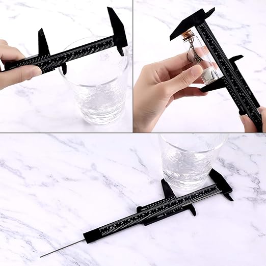 Honoson 10 Pcs Plastic Vernier Caliper 0-6 Inch/0-150 mm for School Student Black Mini Double Scale Sliding Gauge Measuring Tool Vernier Caliper Eyebrow Mapping Ruler Tool for Office Tattoo Artists